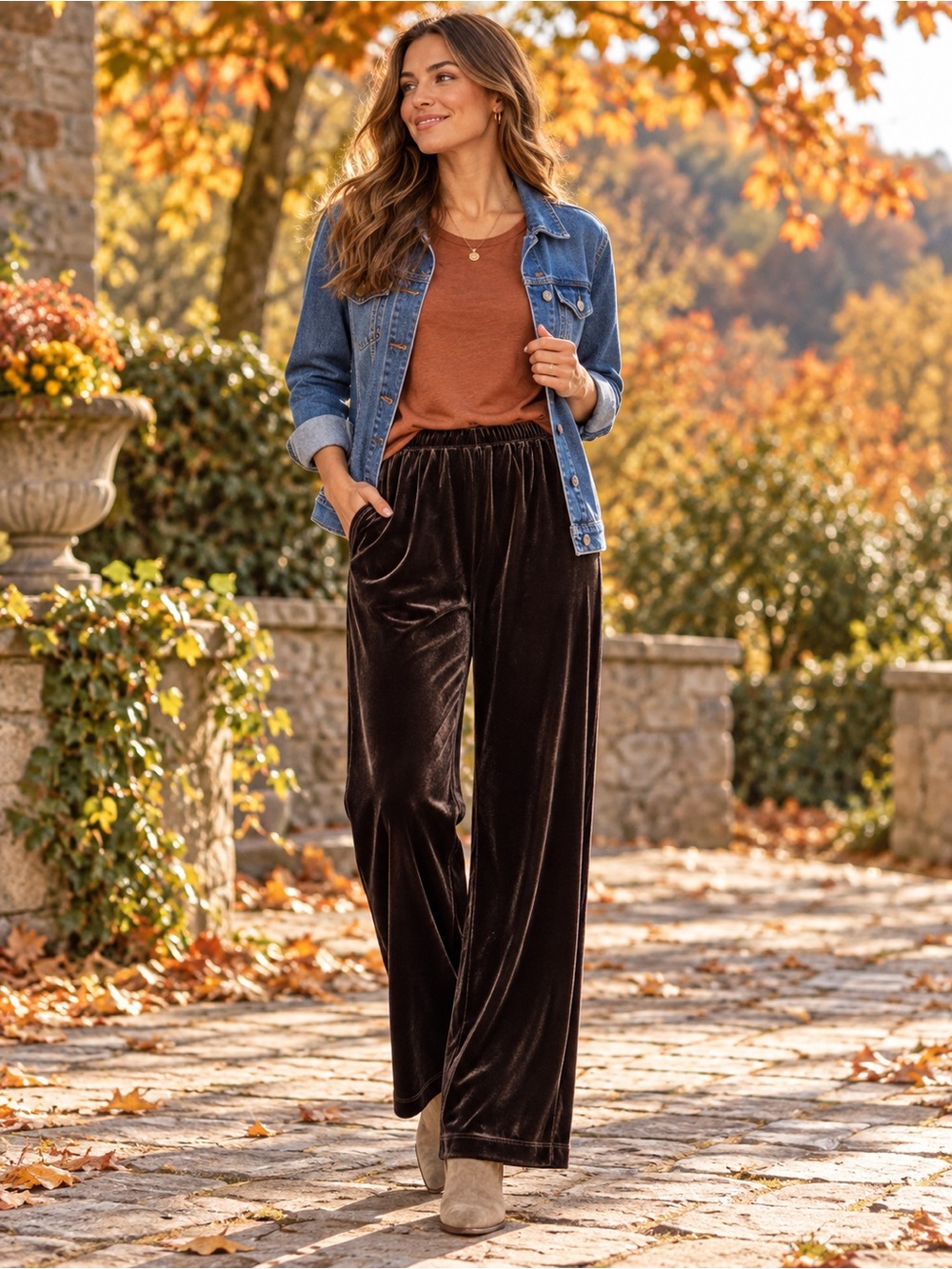 NEW CHICO’s Brown Velvet Pants LG | 30” Inseam - Picture 3 of 9